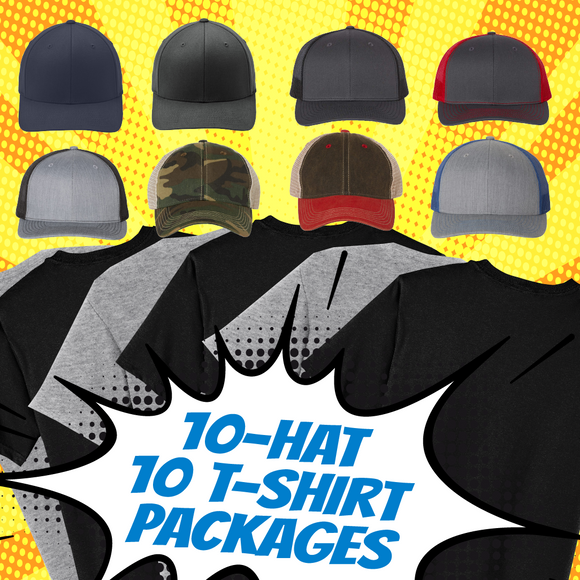 T-shirt & Hat Package: 10 T-shirts & 10 hats, Illustrated Design, Online Store