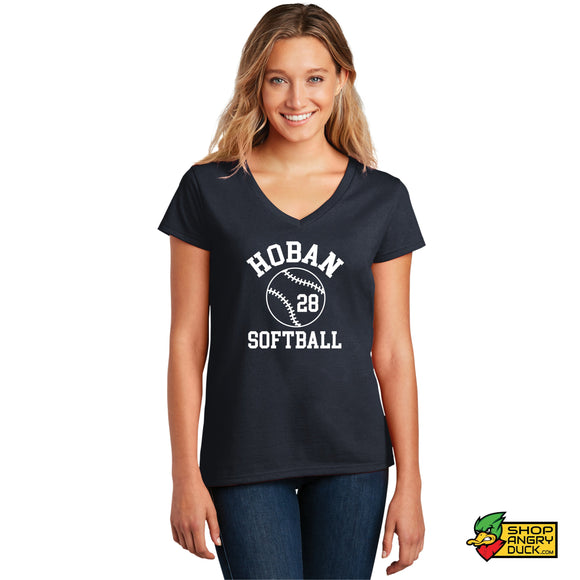 Hoban Softball Personalized # Ladies V-Neck T-Shirt