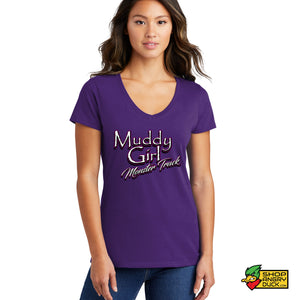 Muddy Girl Monster Truck Ladies V-Neck T-Shirt