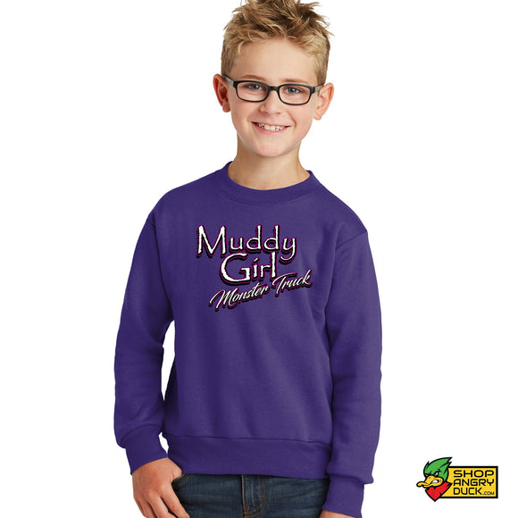 Muddy Girl Monster Truck Youth Crewneck Sweatshirt