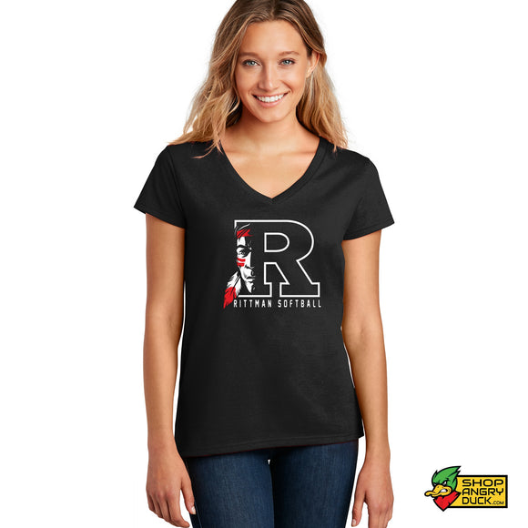 Rittman Indians Softball Ladies V-Neck T-Shirt 03
