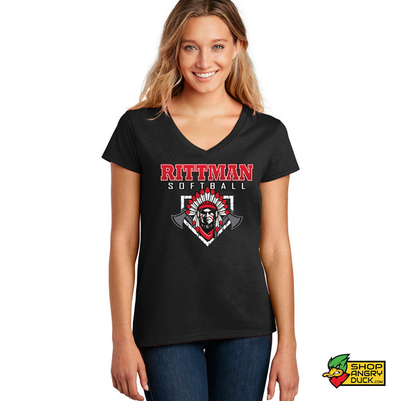 Rittman Indians Softball Ladies V-Neck T-Shirt 05