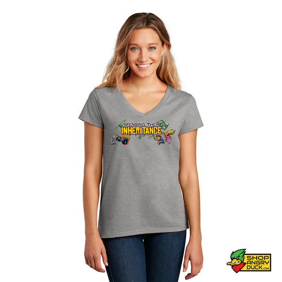 Spending Their Inheritance Illustrated Ladies V-Neck T-Shirt