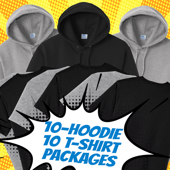 Hoodie & T-shirt Package: 10 T-shirts & 10hoodies, Illustrated Design, Online Store