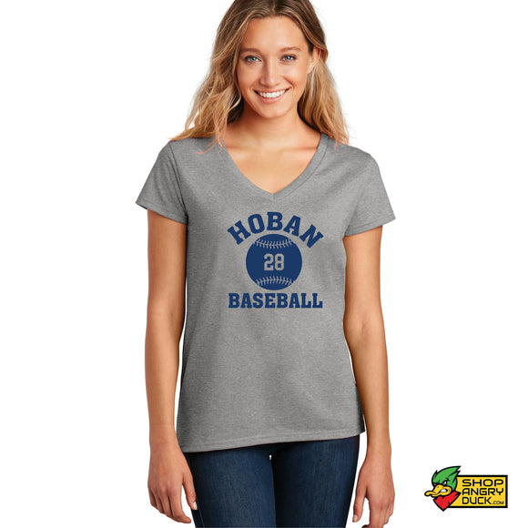 Hoban Baseball Personalized Number Ladies V-Neck T-Shirt